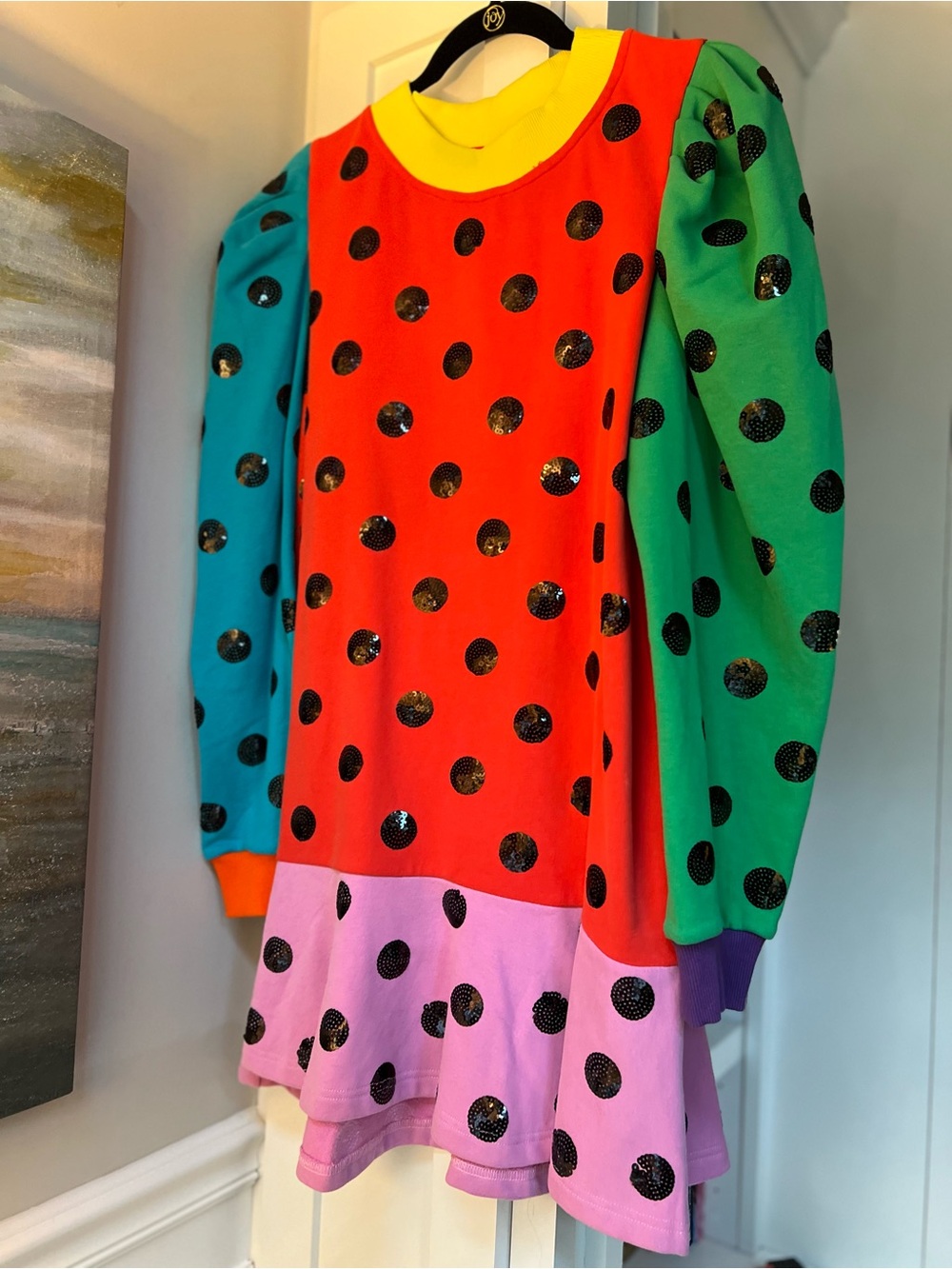 Queen of Sparkles Multicolor Polka Dot Long Sleeve Sweatshirt Dress